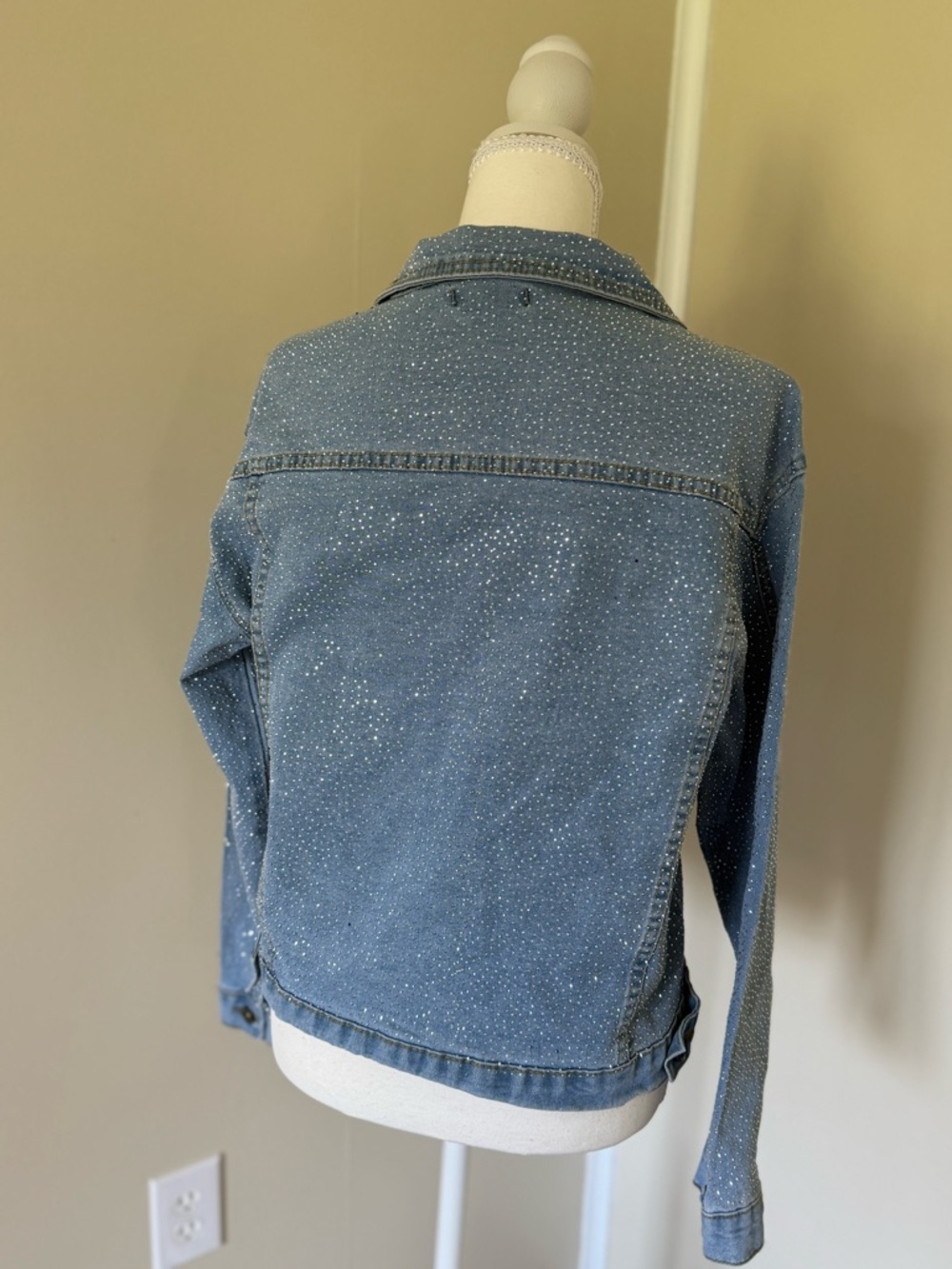 Phoebe J. Collection Rhinestone Bedazzled Blue Denim Jacket Sparkle Bridal Bride - Picture 4 of 16